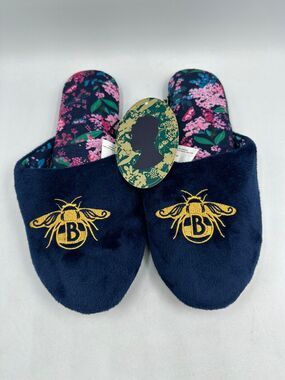 Bridgerton Izzy & Liv Bee Slippers Enchanting Navy Blue Floral Size 6 NWT